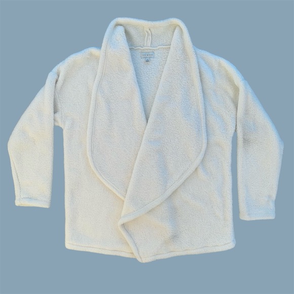 Lucky Brand White Fleece Open Front Cardigan Sweater ~ Women’s Large - Picture 1 of 8
